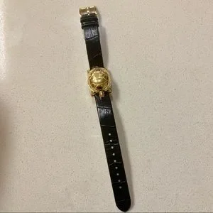 Tory Burch Accessories Black Gold Turtle Croc Embossed Flip